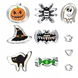 MIUTME Halloween-Ausstechformen-Set, 10 Stück Edelstahlform Ausstechformen zum Backen von Kürbis, Geist, Hexenhut, Spinne, Katze, Fledermaus, Stern, Blume und Herz