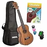 Cascha Tenor Ukulele Set Kinder Erwachsene I Ukulele Starter Kit 3 Plektren Tasche deutsches Lehrbuch Stimmgerät I Tenor Ukulele Mahagoni I Kleine Hawaii Gitarre für Anfänger Fortgeschrittene