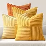 MIULEE 4er Set Kordsamt Kissenbezug Patchwork Kissenhülle Weich Dekokissen Modern Unsichtbarer Reißverschluss Sofakissen Zierkissen für Sofa Wohnzimmer Schlafzimmer Orange Serie 40x40 cm
