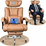 BASETBL Bürostuhl 200kg, Ergonomischer Chefsessel mit Belastbarkeit, 60cm breite Sitzfläche, 9cm verstellbare breite Kopfstütze, multifunktionale Fußstütze, EN12520 Zertifiziert, Bürosessel，Braun