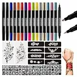 Oiomniv Tattoo Stifte Kinder, 15 Stück Glitzer Tattoo Set Dual-End mit 62 Tattoo Schablonen 2 Temporäre Tattoos, Tattoos Mädchen für Kinder Erwachsene, Hautverträglich, Mädchen Geschenk