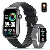 LIGE Smartwatch Herren Damen(2 Armbändern), 1.47' HD Fitnessuhr mit Schlafmonitor, Smart Watch, Fitness Tracker mit Schrittzähler/Telefonfunktion, IP68 Wasserdicht Sportuhr für Android iOS,Schwarz
