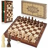 Peradix Magnetisch Schachspiel/2 Extra Damen,Schachbrett Holz Hochwertig,Schach für Kinder Jahre,Klappbare Schachspiel Holz für Anfänger Reisen 30cm