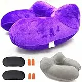 AORON Aufblasbares/Nackenkissen Reisekissen Aufblasbare Hergestellt aus weichem Samt und waschbarem Kissenbezug. Nackenhörnchen Kompakte ideal fürReisen mit dem Auto,Flugzeug (grau + lila)