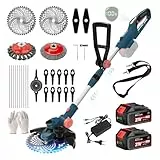 Rasentrimmer mit Akku für Makita Akkus, 2 in 1 Rasentrimmer/Kantenschneider, 21V Freischneider Akku mit 2 x 4.0Ah Akkus & 5 Klingentypen, Rasentrimmer mit Unkrautbürste für Garten