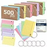 Siumir 500 Stücke Karteikarten, Doppelseitiger Druck, A8 Lernkarten, mit Krafteinband und Loseblattring, Fünf Farben Linierte Karteikarte, geeignet für Büros & Wohnungen & Schulen (7.4 x 5.2 cm)