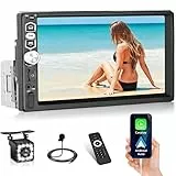 Hikity Autoradio 1 Din Wired Carplay Android Auto mit Bluetooth Freisprecheinrichtung Bildschirm, 7 Zoll Touchscreen mit Mirror Link FM/EQ/AUX/SD+ Rückfahrkamera+Mikrofon