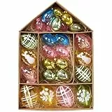 Victor's Workshop 26x Ostereier zum Aufhängen, farbige künstliche Ostereier mit schönen Mustern und Multi-Style für Osterdeko Osterstrauß Osterkörbchen Frühlingsdeko - transparente Ostereier