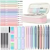 Four Candies 39 Stück Schulsachen mit Mäppchen, 12 Pastell Textmarker, 5 Gelstifte, 6 Druckbleistift Set, Aesthetic Stifte für Teenager Mädchen Coole Sachen School Stuff Clean Girl Office Adult(Rosa)