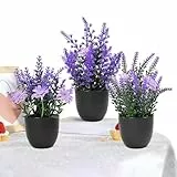 VGECEE 3 Stück Künstliche Pflanzen Lavendel Kunststoff Pflanzentopf Kunstpflanze Kleiner Topf Pflanzen Künstlich Lavendel Fake Plant Gefälschte Pflanzen für Badezimmer Home Office Tisch Dekor Indoor