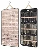 bagsmart Schmuck-Organizer zum Aufhängen, Aufbewahrungsrolle mit Aufhänger, Metallhaken, Doppelseitiger Schmuckhalter für Ohrringe, Halsketten, Ringe an Schrank, Wand, Tür, 1 Stück, Groß Schwarz
