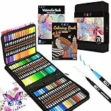 H & B Dual Tip Brush Pen Buntstifte, Fineliner-Filzstift-Set, 72 Farben, Malstifte mit Malbuch und Aquarellbuch, Kunststifte für Kinder und Erwachsene zum Zeichnen und Malen