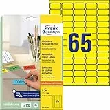 AVERY Zweckform L4793-20 Gelbe Etiketten (1.300 Aufkleber, 38,1x21,2 mm auf A4, wieder rückstandsfrei ablösbar, selbstklebende Farbetiketten, Papier matt, bedruckbare, farbige Klebeetiketten) 20 Blatt