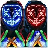 AnanBros Halloween kostüm, Horror Maske Totenkopf Handschuhe Kostüm, leuchten 6 Modi LED Glühhandschuhe, LED Scream Ghostface, Halloween kostüm for Herren Kinder Jungen Teenager