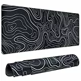 Mauspad Gaming XL 31.5 x 11.8in Topographische Tastatur Mouse Pad für rutschfeste Basis und genähte Kante, erweiterte Schreibtisch Pad Tastatur Mousepad Gaming (Schwarz)