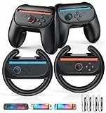 2 PCS Handgriffe für Joycon2/1 und 2 PCS Lenkrad Handhalterungen für Nintendo Switch 2/Switch1/OLED Controller, Ergonomische Handgriffe und Rennräder Griff Spiel Zubehör Bundle Kit Set