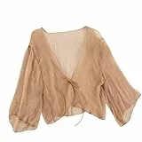 CuLtP Boleros für Damen Chiffon Achselzucken Für Damen. Sommerlicher Leichter Bolero Cardigan. Vorne Geschnürt. Elegante Abendjacken. Hochzeits Bolero Kleider. Cover Ups. Khaki M