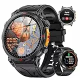 Rmana GPS Smartwatch Herren,2025 Militär Smartwatch Sportuhr mit Telefoniefunktion, 1.6 Zoll AMOLED Fitnessuhr,ChatGPT/AI/5 GPS-Sportmodi/über 100 Sportmodi Sportuhr für Android iOS (Schwarz Silikon)