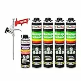 Isolbau Bauschaum-Set - Inkl. 4 x 1K Montageschaum B2 Pistolenschaum mit hervorragender Schall und Wärmedämmung (je 750 ml), 1 x PU-Schaum-Reiniger (500 ml) & 1 x Schaumpistole, Verfüllen