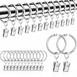 RYAN 50 Stück Gardinenringe Mit 50 Stück Vorhang Clips,Gardinenringe Mit Clips,Vorhangringe Geeignet für Vorhänge,Gardinenstangen und Duschvorhänge,Innendurchmesser 30 mm (Silber)
