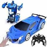 Yellcetoy Transform Spielzeug mit Handgesten Sening, Roboter Auto mit LED Licht Musik & Sound Effekt, Ferngesteuertes Auto mit 2,4Ghz Fernbedienung Akkus für Kinder Junge Geschenke ab 3-10 Jahre Blau