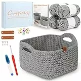 Coopay Häkelset für Anfänger, Square Körbe Häkel Set mit Häkelanleitung, DIY Häkelset für Körbe Häkeln Lernen mit Häkelnadel 4,5mm, Dicke Häkelgarn, Anfänger Häkelset für Körbe - Grau