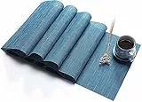 HYSENM Tischläufer abwaschbar PVC Deko einfarbig 30 x 180cm für Wohnzimmer Esszimmer, Blau 1 x Tischläufer