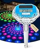 LanBlu Pool Thermometer Schwimmend mit Lichtshow, Solar Poolthermometer Digital Nacht Leicht zu Lesen, Großer LCD-Bildschirm Schwimmende Pool Wasser Thermometers, Schwimmbad Thermometer für Pool Teich