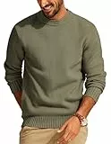 PJ PAUL JONES Pullover Herren Strickpullover Regular Fit Feinstrick Ribbed Pullover Sweater mit Rundhals (Graugrün, L)