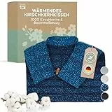 Blumtal Kirschkernkissen - Körnerkissen mit 100% Kirschkern-Füllung - Körnerkissen Mikrowelle mit OEKO-TEX zertifiziertem 100% Baumwoll-Bezug - Kirschkernkissen Rücken/Körnerkissen Schulter Blau