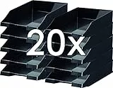 HAN Briefablage Klassik, 20 STÜCK Schreibtisch Organizer, Bürobedarf, Ablagefächer, Büromaterial, Briefkorb, Dokumentenablage, bis Format A4/C4, 1027-X-13, schwarz