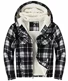 igeekwell Fleecejacke Herren Winterjacke mit Kapuze Hemdjacke für Männer Karierte Jacke Flanellhemd für Winter mit FleeceFutter&Reißverschluss Holzfällerjacke Thermojacke für Outdoor