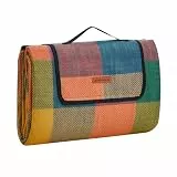 SONGMICS Picknickdecke, 195 x 150 cm, groß, Campingdecke, für Park, Garten, Strand, wasserdicht, maschinenwaschbar, faltbar, rot-grün-orange GCM50K