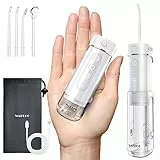 WAFLOO Munddusche Kabellos für Reise, Tragbarer Oral Irrigator mit Teleskop-Wassertank, 5 Reinigungsmodi, 4 Düsen, IPX7 Wasserdicht