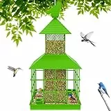 Käfigvogelfutterautomaten Eichhörnchen-sicher, Käfigröhren-Saatgutzuführer mit Metallkapazität und Tablett, Wildvogelfutterhäuschen für draußen hängend Locken Vögel an(Grasgrün)