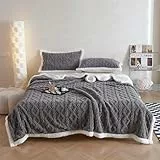 QOFLY Kuscheldecke Flauschig Decke Grau - Warme Sherpa Decke 200x230 cm, Große Dicke Sofadecke und Wohndecke XXL, Grosse Weiche Fleecedecke Couchdecke für Bett und Sofa winterdecke