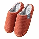 Famzuneu Damen Hausschuhe mit Fussbett, Hausschuhe Damen Plüsch Winter Pantoffeln Herren Warm Leicht Filzpantoffeln Frauen Bequeme Filz Slippers Unisex Rot