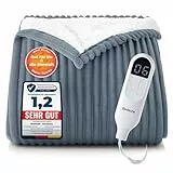 BEDSURE Heizdecke mit Abschaltautomatik 180x200cm - Wärmedecke mit 6 Heizstufen & 10 Stunden Timer, bis zu 8 Stunden Überhitzungsschutz, Elektrische Kuscheldecke für Home & Office, Gestreift Grau