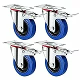 Transportrollen Industrie Schwerlastrollen Lenkrollen mit Bremse Blau Möbelrollen, Miafamily 4X Rollen mit Bremse, 125mm Rollen für Möbel, Tragfähigkeit 300KG