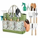 Grenebo Gartenwerkzeug Set,9 Stück Garten Werkzeug mit Gartengeräte Organizer Handtasche, Rostfreies und ergonomisches Gartengeräte Set, Ideale Gartengeschenke für Frauen für Gartenliebhaber geeignet.