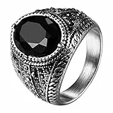 OIDEA Herren Ringe Klassisch Punk Vintage Edelstahlring Kubanisches Stil mit Schwarzer Stein Retro Gothic Ring mit Schwarzem Strass Geschenk für Männer Valentinstag Größe 60 62 65