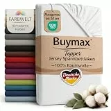 Buymax Jersey Spannbettlaken Topper 120x200 cm Weiß 100% Baumwolle – Spannbetttuch für Topper bis 10 cm Höhe, atmungsaktiv, elastisch, Perfekter Sitz, Oeko-TEX