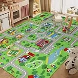 Capslpad Kinderteppich 150x200cm rutschfest Stadtplan Spielteppich Pädagogischer Spielteppich Maschinenwaschbar Kurzer Flor Autoteppich Kinder für Kinderzimmer Schlafzimmer Spielzimme Grün