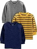 Simple Joys by Carter's Jungen 3-Pack Thermal Long Sleeve Shirts Hemd, Gelb Streifen/Grau/Marineblau Heidekraut, 3-6 Monate (3er Pack)