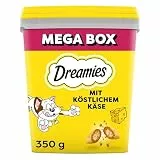 DREAMIES Katzensnacks - 2x350g - mit Käse - Traumhaft knusprige Katzen Leckerlies mit zarter Füllung - Mega Box