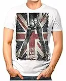 Goodflow™ - Never-Regret - Herren T-Shirt Anything Union Jack Sexy Girl Vintage Verwaschen Weiß XXL