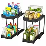 StowBin Küchen Organizer, 2 Pack Unter Waschbecken Regal mit 4 Haken, Spülschrank Organisation, Badezimmer Organizer, Schrank Organisation, Ordnungssystem für Küche