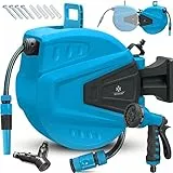 KESSER® Schlauchtrommel Wasser 20+2m Schlauchaufroller Inkl. 2-Wege-Verteiler + Multi-Handbrause Wasserschlauchtrommel Automatik | 180° Schwenkbar | Wandhalterung | Gartenschlauch | Blau