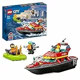 LEGO 60373 City Feuerwehrboot, Spielzeug, das im Wasser schwimmt, mit Rennboot, 3 Minifiguren und Jetpack, Feuerwehr-Boot-Spielzeug Geschenkidee für Jungen und Mädchen ab 5 Jahren