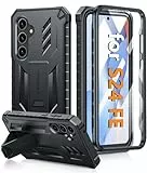 FNTCASE Für Samsung Galaxy S24-FE Hülle: für Galaxy S24-FE Hülle Hülle mit Ständer stoßfest militärische Schutzhülle zweilagig vollständiger Schutz langlebig matt strukturiert sturzsicher, Schwarz